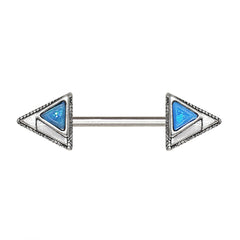 Stainless Steel Blue Synthetic Opal Multi-Triangle Nipple Bar.