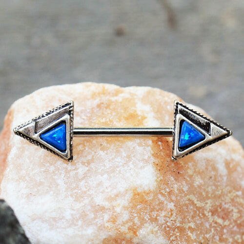 Stainless Steel Blue Synthetic Opal Multi-Triangle Nipple Bar - Impulse Piercings