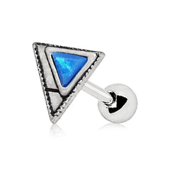 Stainless Steel Blue Synthetic Opal Triangle Cartilage Earring.