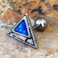 Stainless Steel Blue Synthetic Opal Triangle Cartilage Earring - Impulse Piercings