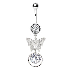 Stainless Steel Butterfly Pendant Dangle Navel Ring.