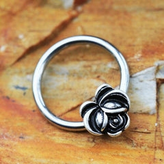 Stainless Steel Captive Bead Ring with Antique Plated Flower - Impulse Piercings