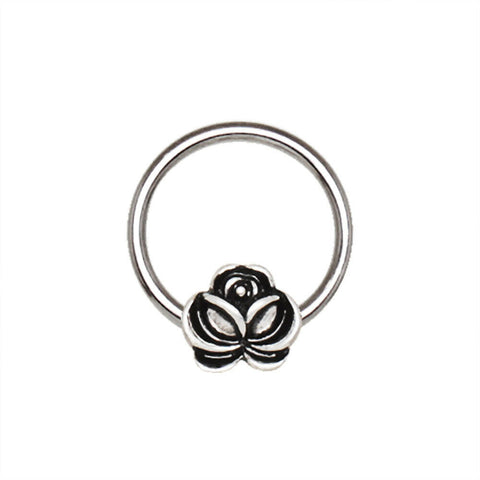 Stainless Steel Captive Bead Ring with Antique Plated Flower.