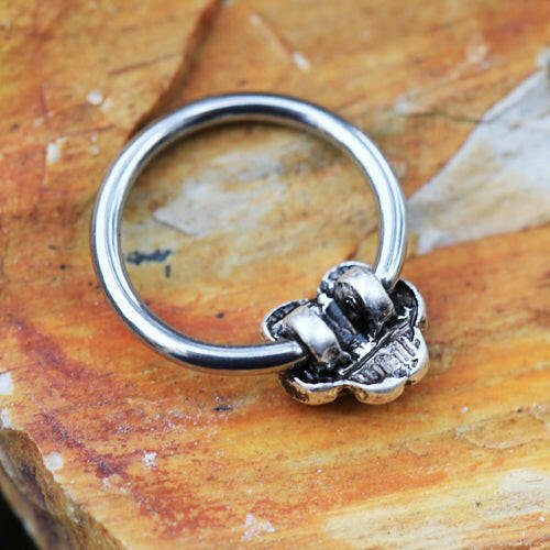 Stainless Steel Captive Bead Ring with Antique Plated Flower - Impulse Piercings