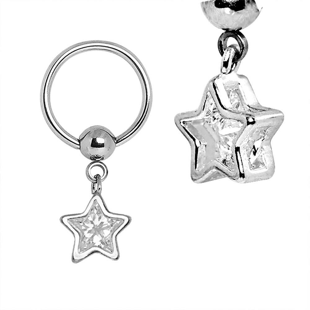 Stainless Steel Captive CZ Star Dangle Captive Bead Ring Nipple Jewelry.