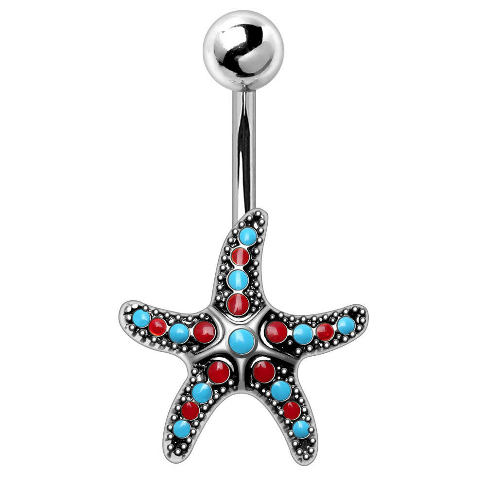 Stainless Steel Colorful Starfish Navel Ring.