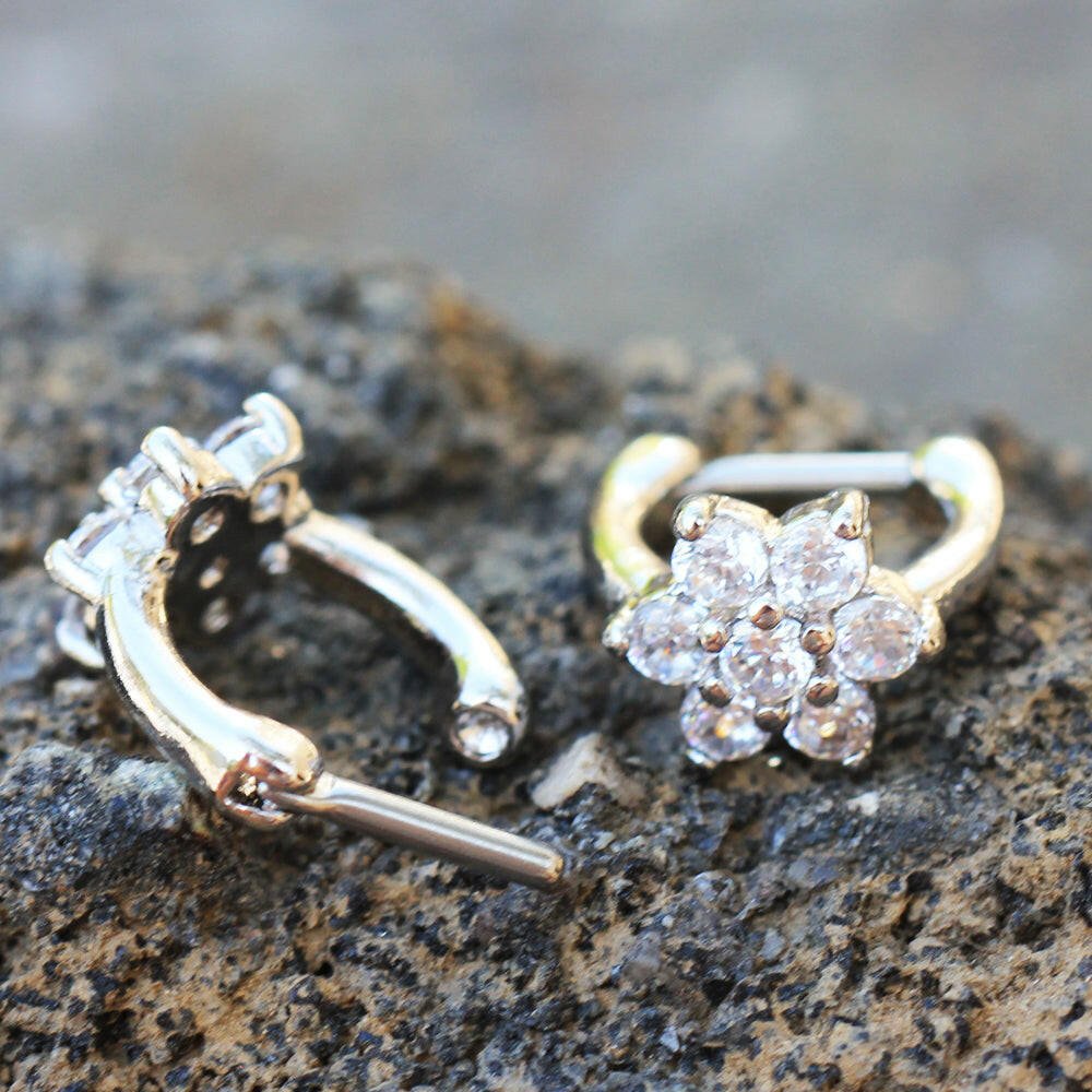 Stainless Steel CZ Flower Cartilage Clicker Earring - Impulse Piercings