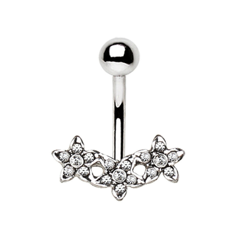 Stainless Steel Dainty Triple Flower Navel Ring.