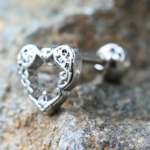 Stainless Steel Decorated Heart Cartilage Earring - Impulse Piercings