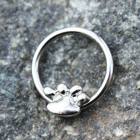 Stainless Steel Dog Puppy Paw Snap-in Captive Bead Ring / Septum Ring - Impulse Piercings