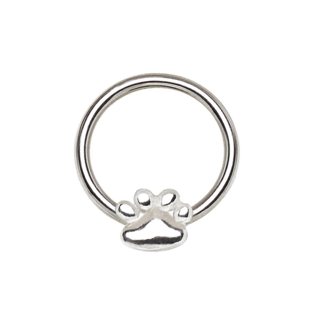 Stainless Steel Dog Puppy Paw Snap-in Captive Bead Ring / Septum Ring.