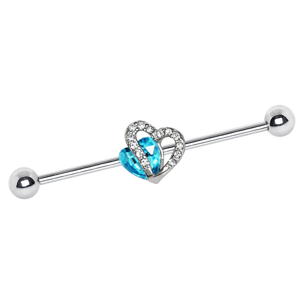 Stainless Steel Double Hearts Industrial Barbell.