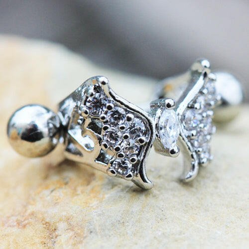 Stainless Steel Fancy Jeweled Butterfly Cartilage Cuff Earring - Impulse Piercings