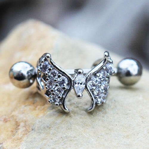 Stainless Steel Fancy Jeweled Butterfly Cartilage Cuff Earring - Impulse Piercings