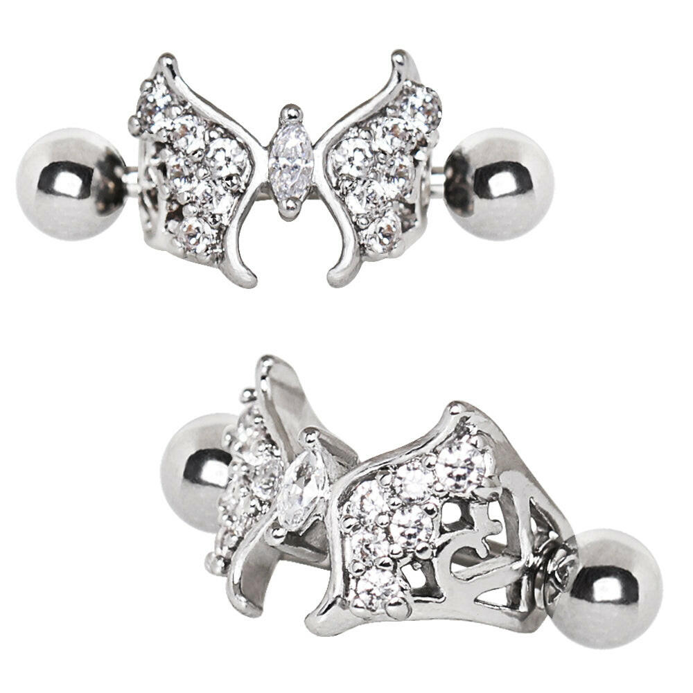 Stainless Steel Fancy Jeweled Butterfly Cartilage Cuff Earring.