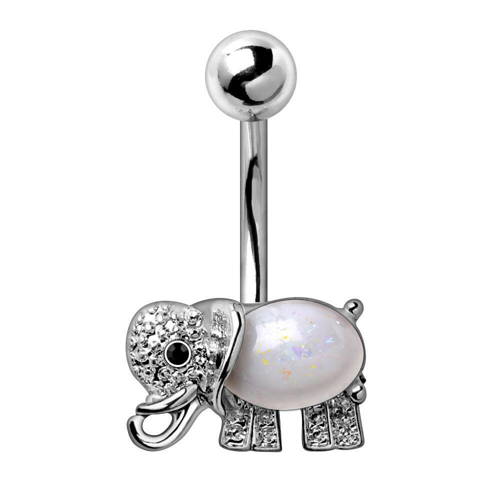 Stainless Steel Fancy Jeweled Elephant Navel Ring.