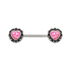 Stainless Steel Filigree Synthetic Opal Heart Nipple Bar - Impulse Piercings