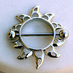 Stainless Steel Flaming Sun Nipple Shield - Impulse Piercings