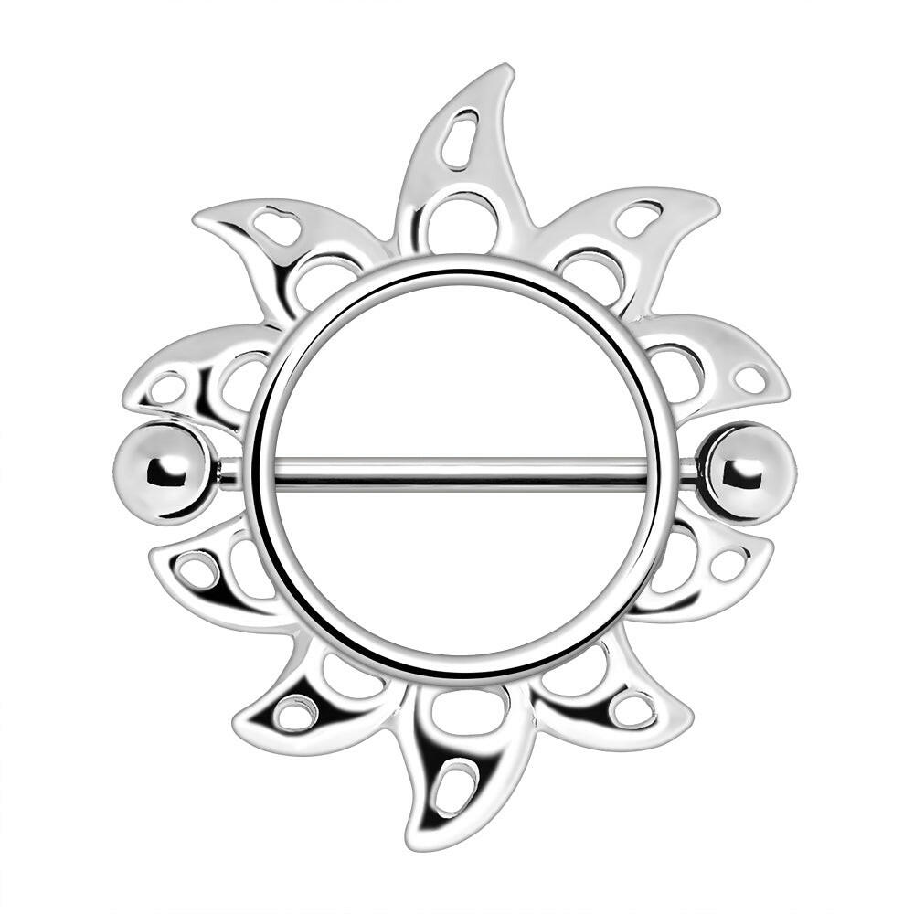 Stainless Steel Flaming Sun Nipple Shield.