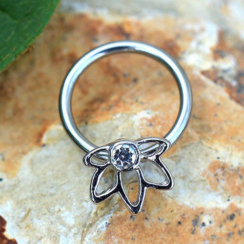 Stainless Steel Flower Snap-in Captive Bead Ring - Impulse Piercings