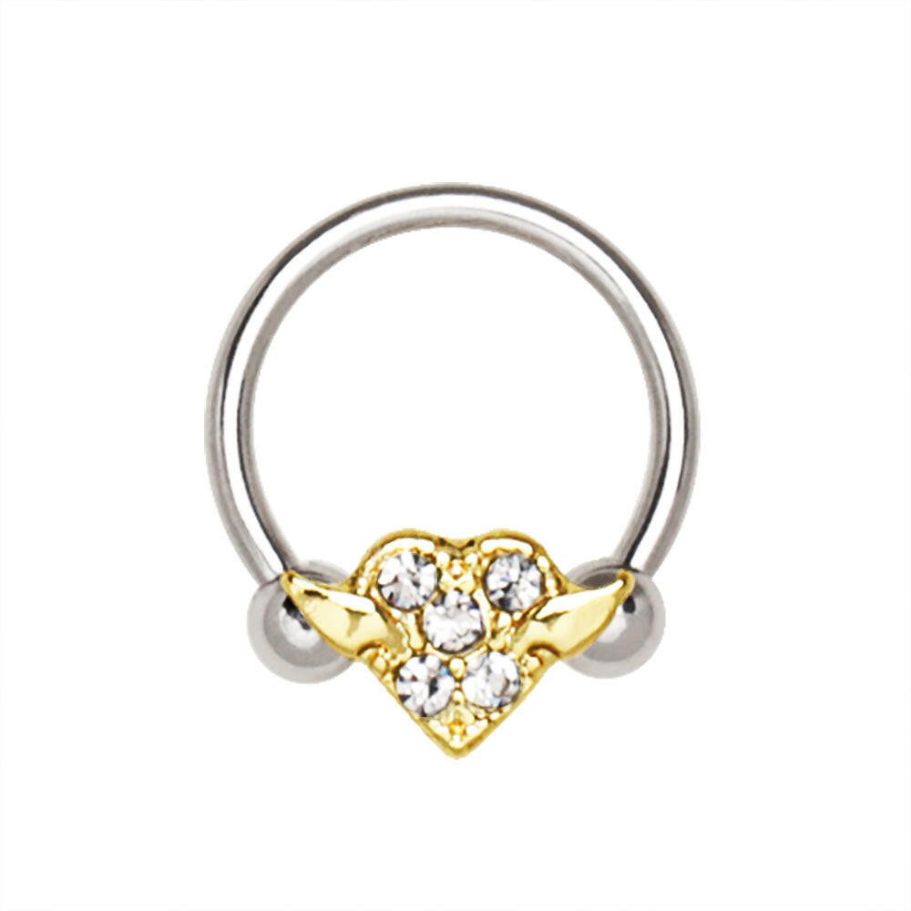 Stainless Steel Gold Plated Heart Snap-In Captive Bead Ring / Septum Ring.