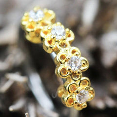 Stainless Steel Golden Flowers Seamless Circular Ring / Cartilage Earring - Impulse Piercings