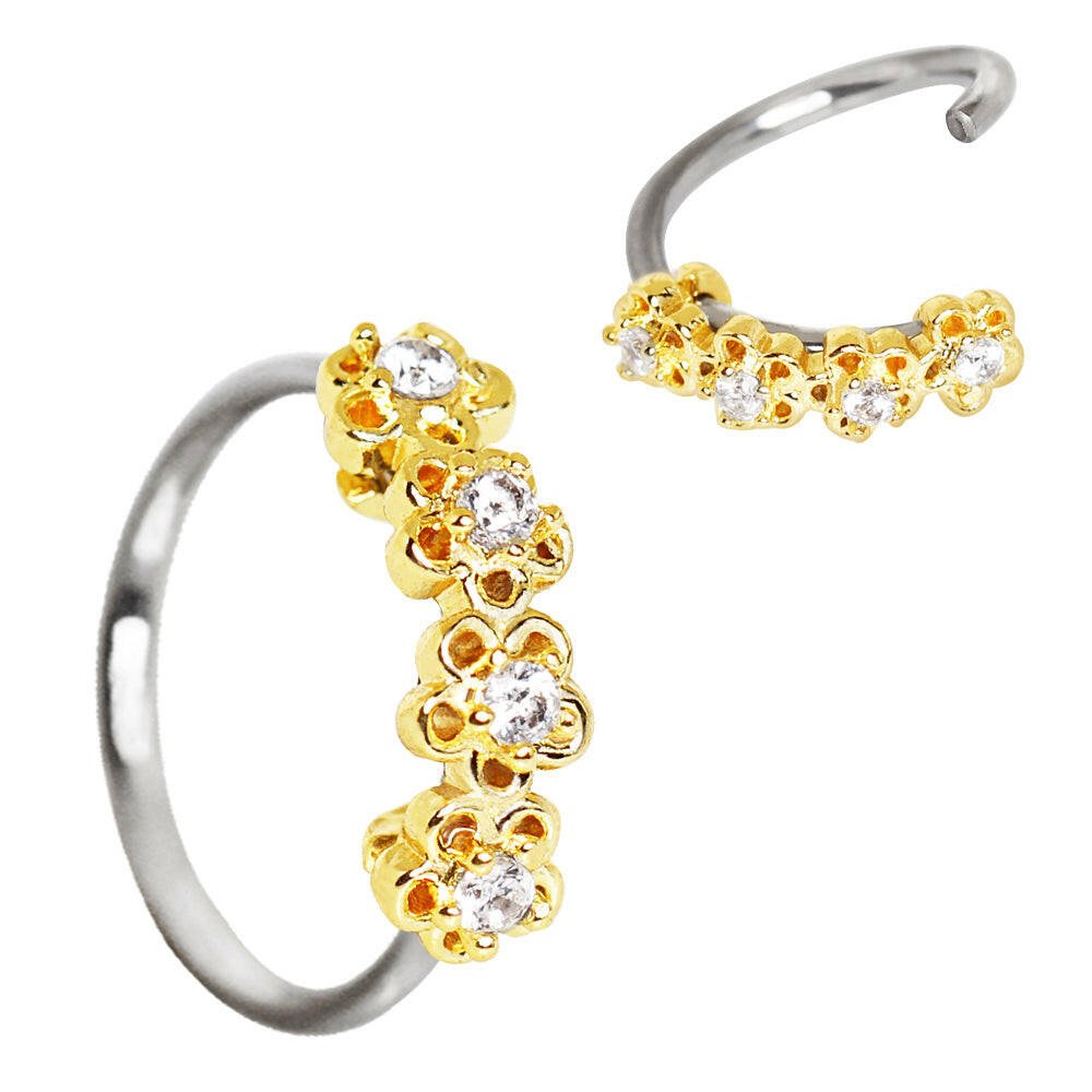 Stainless Steel Golden Flowers Seamless Circular Ring / Cartilage Earring.