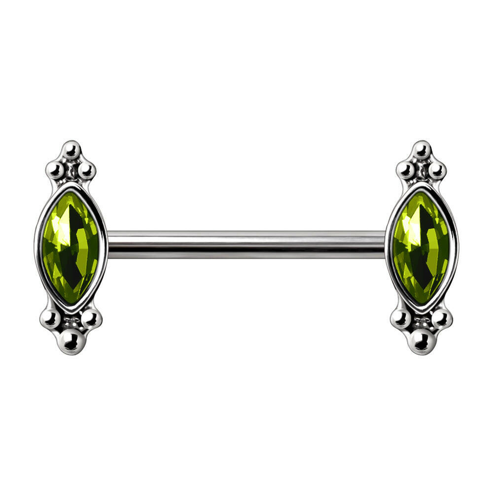 Stainless Steel Green Ornate Nipple Bar.