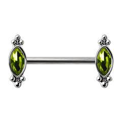 Stainless Steel Green Ornate Nipple Bar.