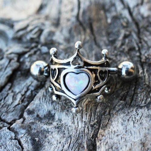 Stainless Steel Heart Crown Cartilage Cuff Earring - Impulse Piercings