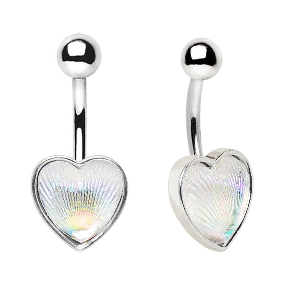 Stainless Steel Holographic Aurora Heart Navel Ring.