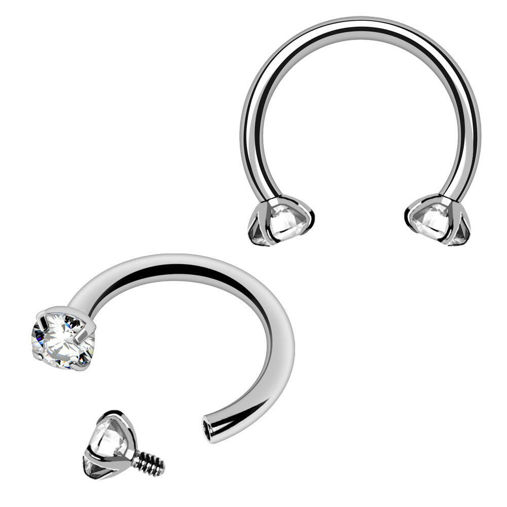 Stainless Steel Internally Threaded Horseshoe with Prong Set CZ.