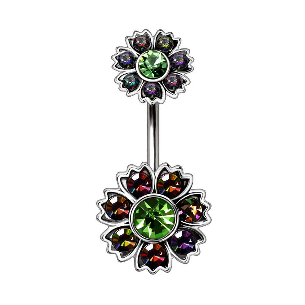 Stainless Steel Iridescent CZ Flower Navel Ring.