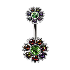 Stainless Steel Iridescent CZ Flower Navel Ring.