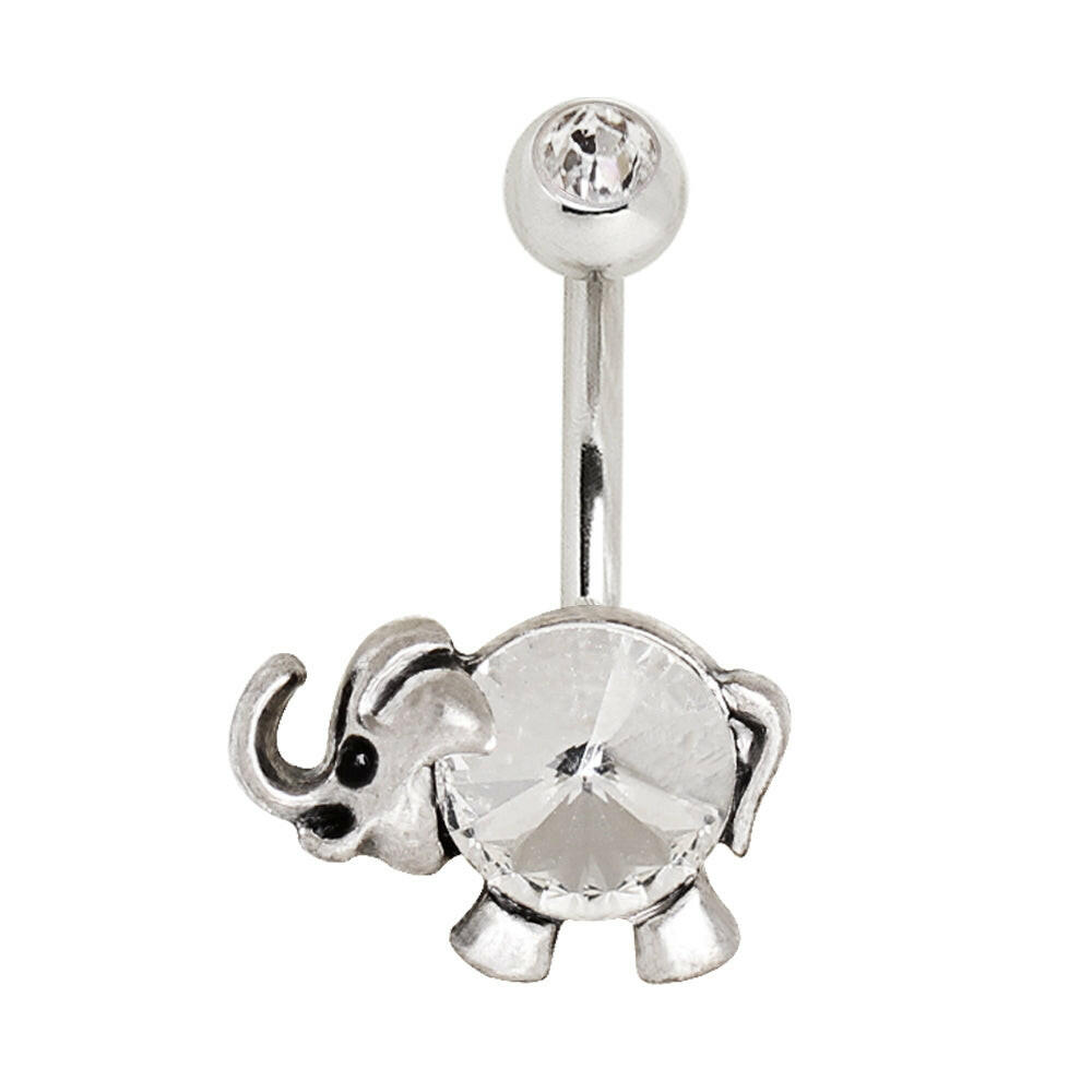 Stainless Steel Jeweled Animated Elephant Navel Ring.