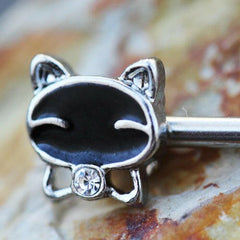 Stainless Steel Jeweled Bow Tie Black Kitten Nipple Bar - Impulse Piercings