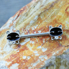 Stainless Steel Jeweled Bow Tie Black Kitten Nipple Bar - Impulse Piercings