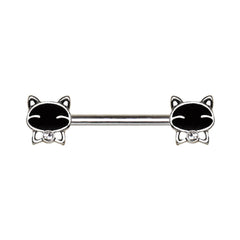 Stainless Steel Jeweled Bow Tie Black Kitten Nipple Bar.