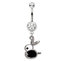 Stainless Steel Jeweled Bunny Dangle Navel Ring.