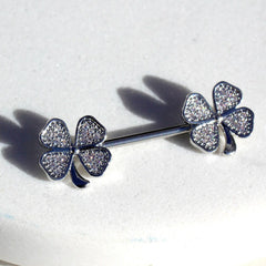 Stainless Steel Jeweled Glitzy Clover Leaf Nipple Bar - Impulse Piercings