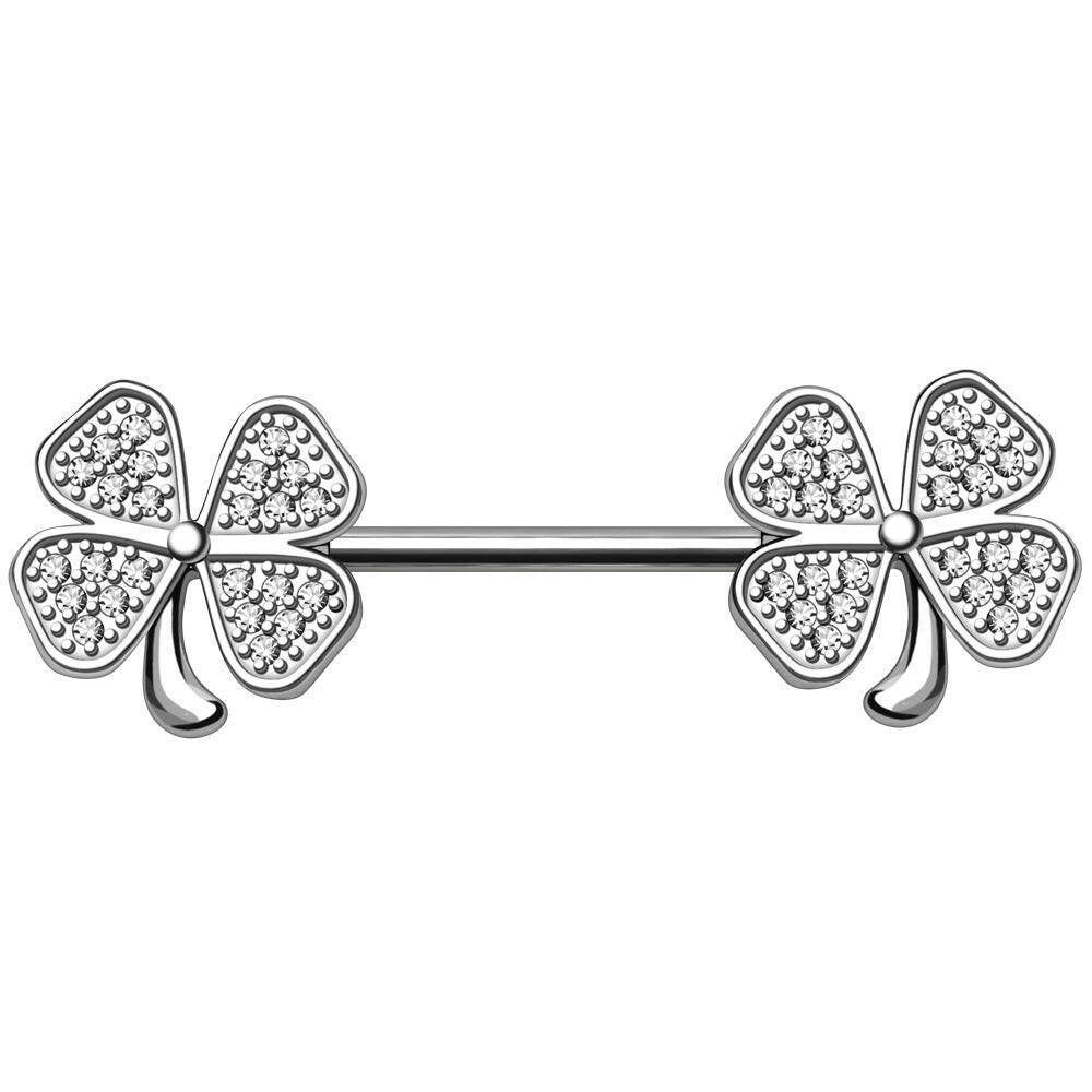 Stainless Steel Jeweled Glitzy Clover Leaf Nipple Bar.