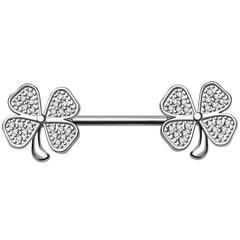 Stainless Steel Jeweled Glitzy Clover Leaf Nipple Bar.