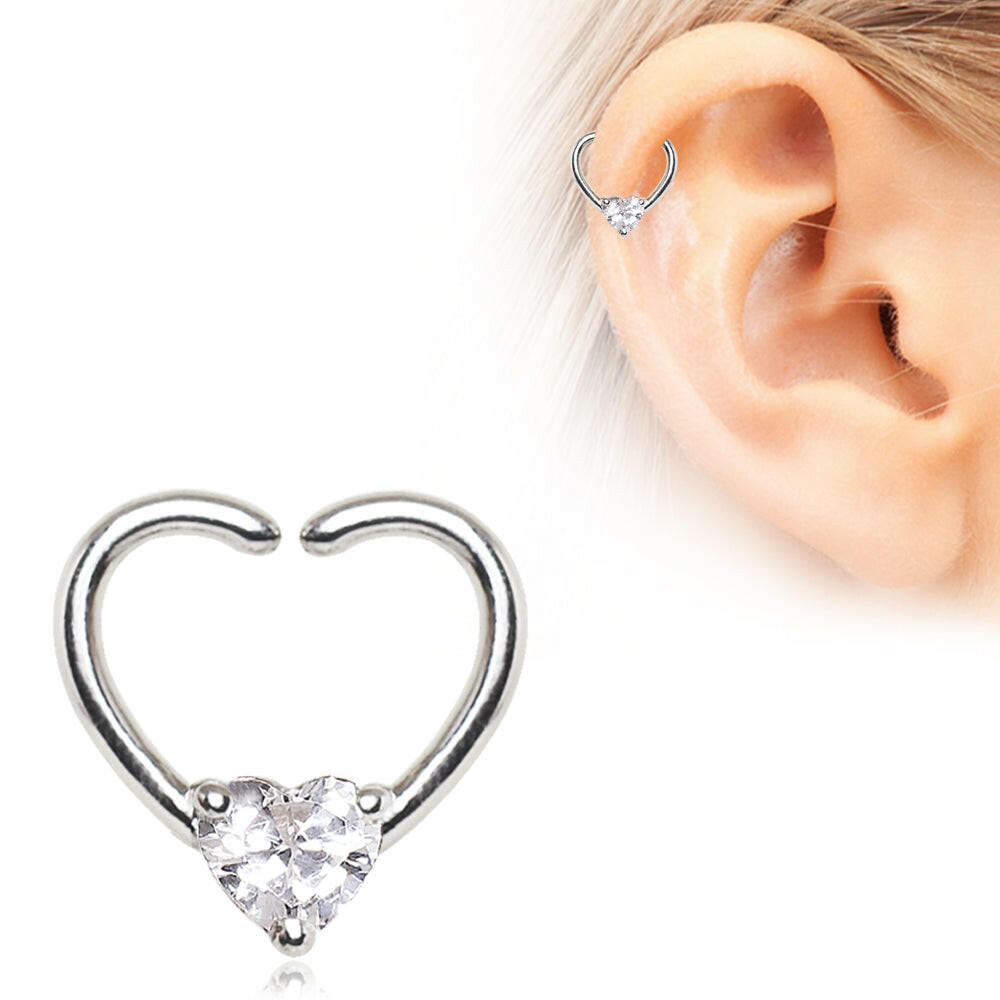 Stainless Steel Jeweled Heart Shaped Seamless Ring.