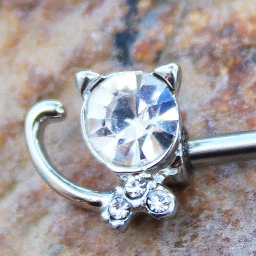 Stainless Steel Jeweled Kitty Cat Nipple Bar - Impulse Piercings