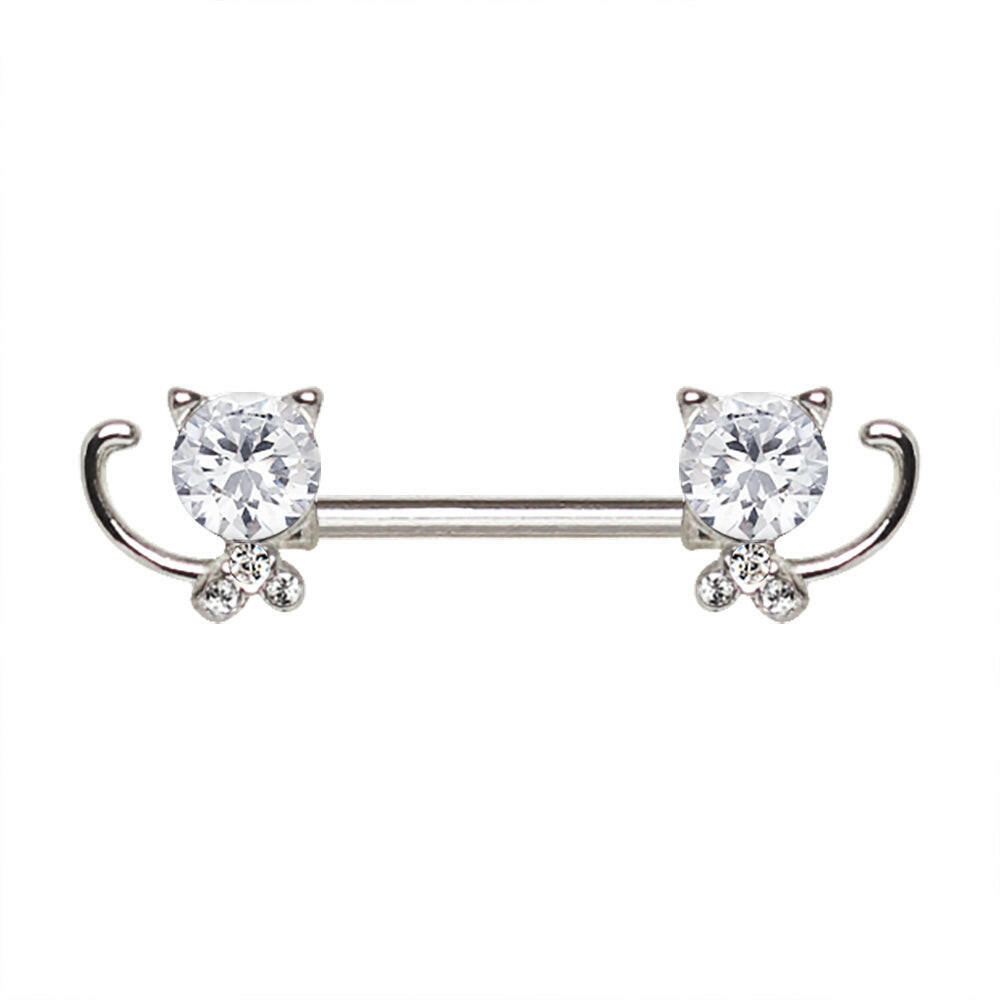 Stainless Steel Jeweled Kitty Cat Nipple Bar.