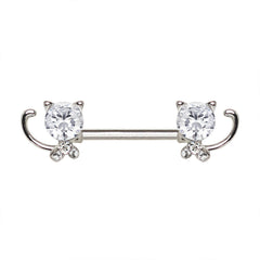 Stainless Steel Jeweled Kitty Cat Nipple Bar.