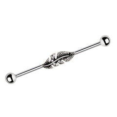 Stainless Steel Jeweled Leaf Industrial Barbell.