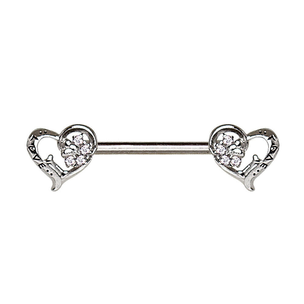 Stainless Steel Jeweled Lovely Heart Nipple Bar.