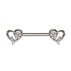 Stainless Steel Jeweled Lovely Heart Nipple Bar.