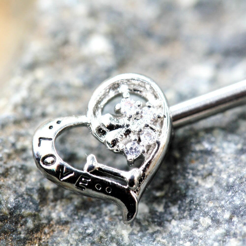 Stainless Steel Jeweled Lovely Heart Nipple Bar - Impulse Piercings